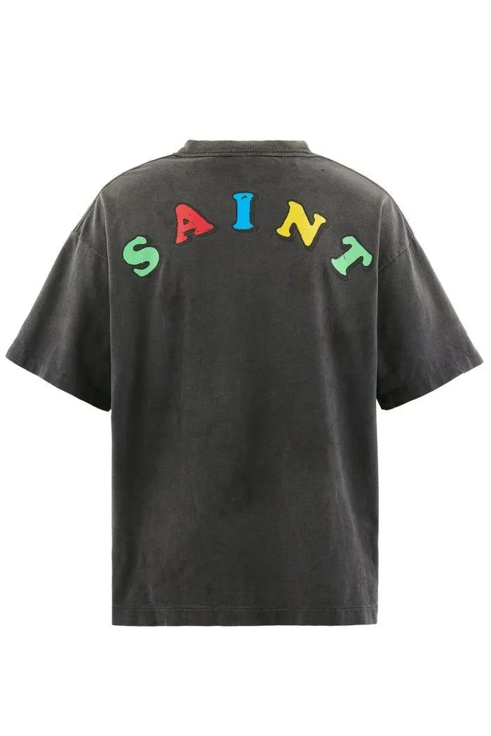SAINT M×××××× Logo Vintage Washed T-Shirt – Black