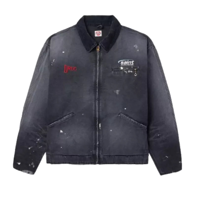 Saint MXXXXXX Corduroy-Trimmed Logo-Embroidered Distressed Cotton-Canvas Jacket