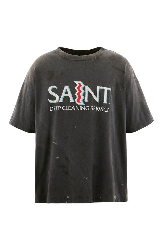 SAINT M×××××× Logo Vintage Washed T-Shirt – Black