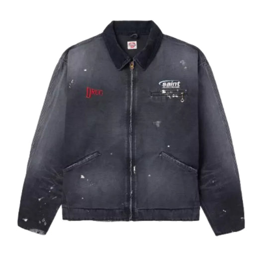 Saint MXXXXXX Corduroy-Trimmed Logo-Embroidered Distressed Cotton-Canvas Jacket